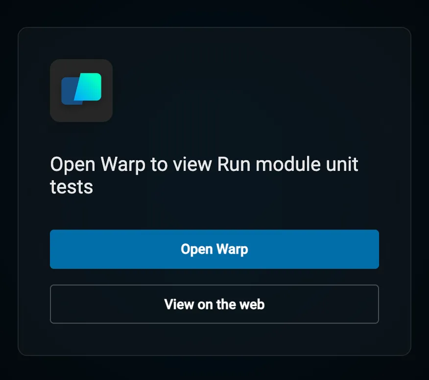 Redirect screen with Open Warp and View on the web options